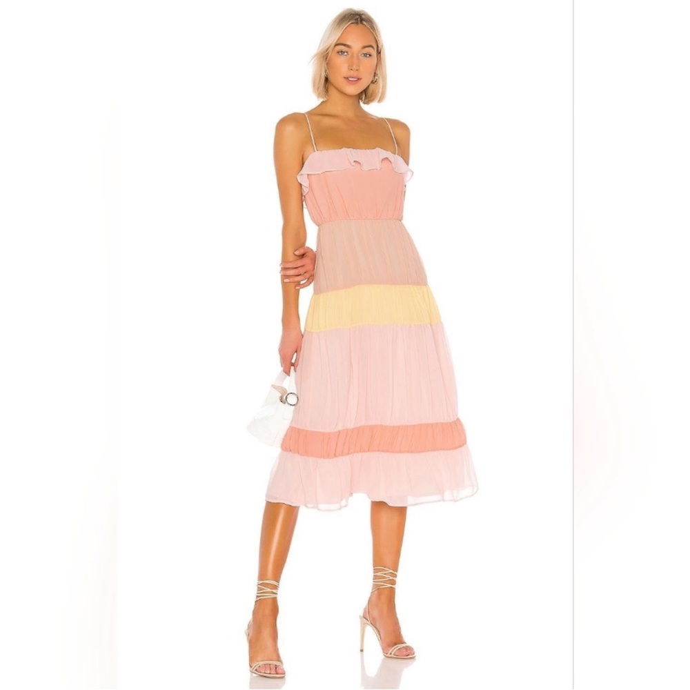 Lovers + Friends Pink and Yellow Spaghetti Strap Sundress